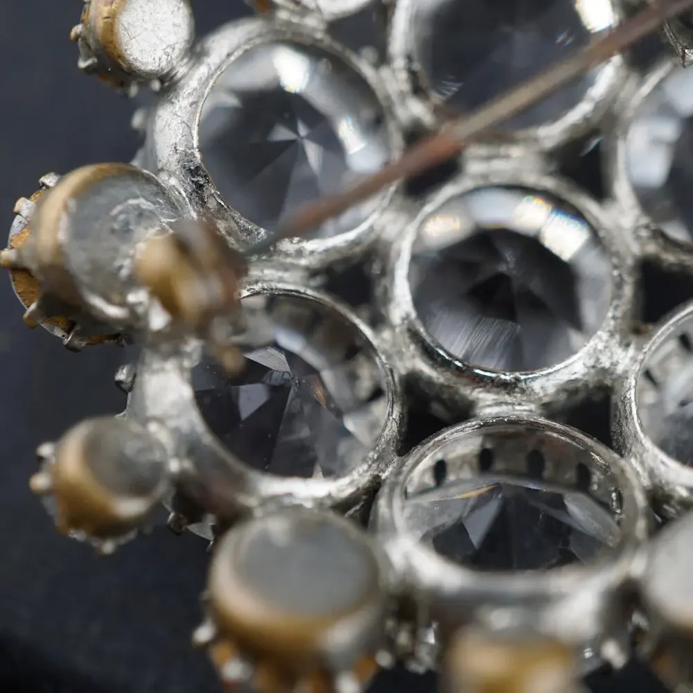 Vintage Clear Rhinestone Dome Cluster Brooch Silver Tone Pin Statement Retro MCM